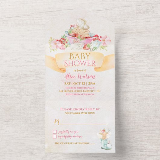 Baby Fairy Delicate Girly Baby shower All In One Uitnodiging (Binnen)