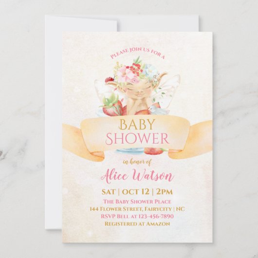 Baby Fairy Delicate Girly Baby shower Invitation Kaart (Voorkant)