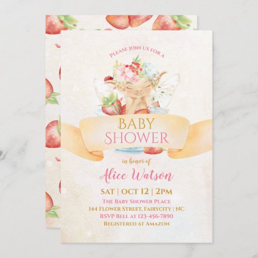 Baby Fairy Delicate Girly Baby shower Invitation Kaart (Voorkant / Achterkant)