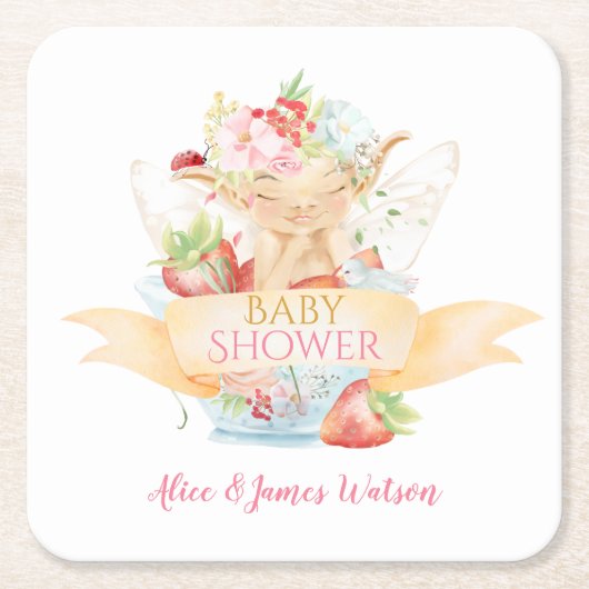 Baby Fairy Delicate Girly Baby shower Kartonnen Onderzetters (Voorkant)