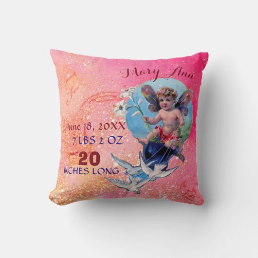 BABY FAIRY, DUIVEN IN ROZE SPARKLES Baby Girl Stat Kussen (Voorkant)