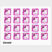 Baby Favors Aankondiging Roze beer Vierkante Sticker (Vel)