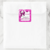 Baby Favors Aankondiging Roze beer Vierkante Sticker (Tas)
