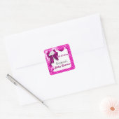 Baby Favors Aankondiging Roze beer Vierkante Sticker (Envelop)
