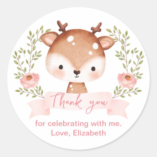 Baby Fawn Birthday Party I Baby shower Bedankt Ronde Sticker (Voorkant)