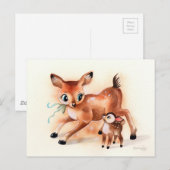 Baby Fawn en Mama Deer Cute Kitsch Briefkaart (Voorkant / Achterkant)