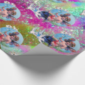 BABY FEE MET DUIVEN IN PAARSE BLAUWGROEN SPARKLES CADEAUPAPIER (Hoek)