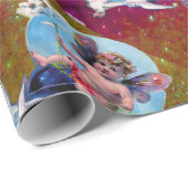 BABY FEE MET DUIVEN IN PAARSE BLAUWGROEN SPARKLES CADEAUPAPIER (Rol Hoek)