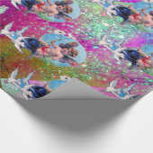 BABY FEE MET DUIVEN IN PAARSE BLAUWGROEN SPARKLES CADEAUPAPIER (Hoek)