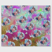 BABY FEE MET DUIVEN IN PAARSE BLAUWGROEN SPARKLES CADEAUPAPIER (Vlak)