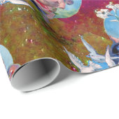 BABY FEE MET DUIVEN IN PAARSE BLAUWGROEN SPARKLES CADEAUPAPIER (Rol Hoek)