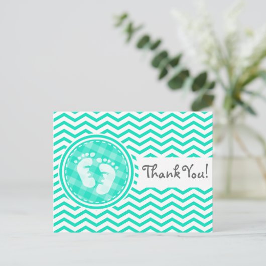 Baby Feet; Aqua Green Chevron Briefkaart (Staand voorkant)