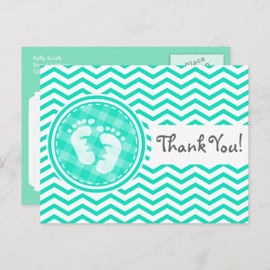 Baby Feet; Aqua Green Chevron Briefkaart (Voorkant / Achterkant)