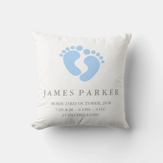 Baby Feet Baby Boy Birth Notice Pillow Kussen (Voorkant)
