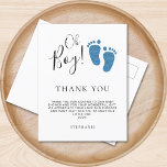 Baby Feet Baby shower Dank u Briefkaart<br><div class="desc">Dit schattige jongensbedankje baby shower briefkaart bevat de tekst "Oh Boy!" in stijlvolle scripttypografie met blauwe glitter baby feet. Gemakkelijk aan te passen.</div>