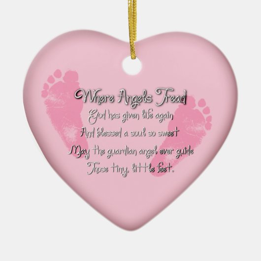 Baby Feet Birth Heart Shaped Ornament (Voorkant)