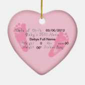 Baby Feet Birth Heart Shaped Ornament (Achterkant)
