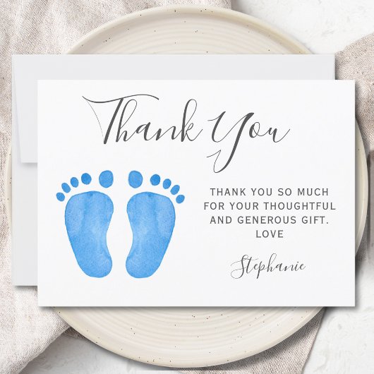 Baby Feet Blauw Baby shower Bedankkaart