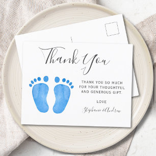 Baby Feet Blue Baby shower Hartelijk dank Briefkaart