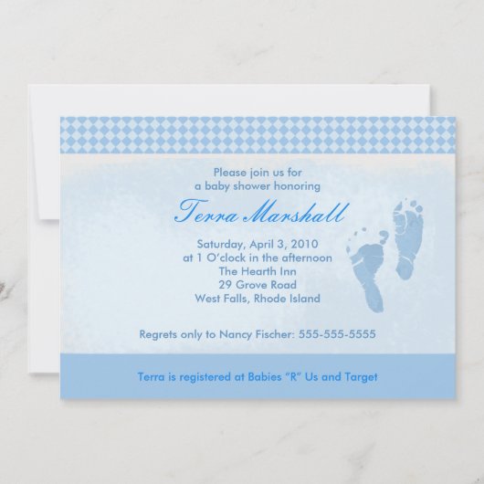 Baby Feet Blue Baby shower Invitation Size: 5 x 7 Kaart (Voorkant)