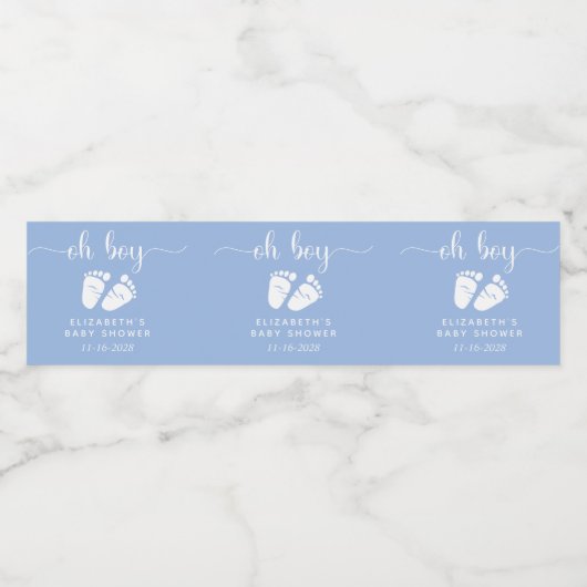 Baby Feet Blue Boy Shower Waterfles Etiket (Enkel label)