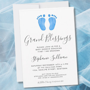 Baby Feet Blue Grandma Baby shower Kaart