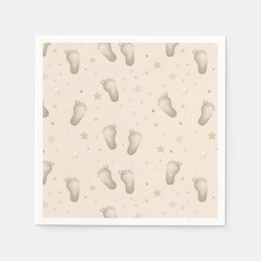 Baby Feet Boy Meisje Douche Beige Servet (Voorkant)