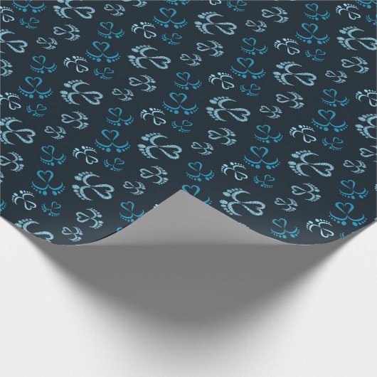 Baby Feet en hart in blauwe glitter Cadeaupapier (Hoek)