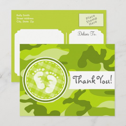 Baby Feet; felgroene camo, camouflage Briefkaart (Voorkant / Achterkant)