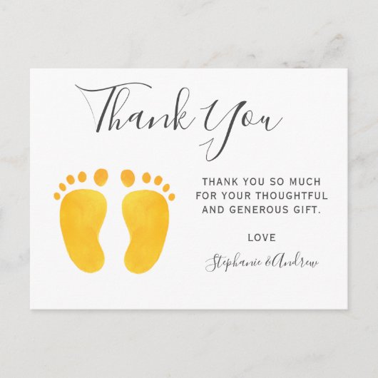 Baby Feet Geel Baby shower Dank u Briefkaart (Voorkant)