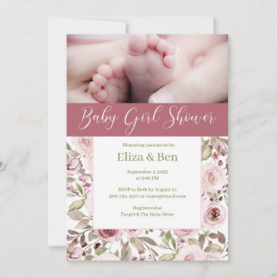 Baby Feet Girl Shower-uitnodiging Kaart
