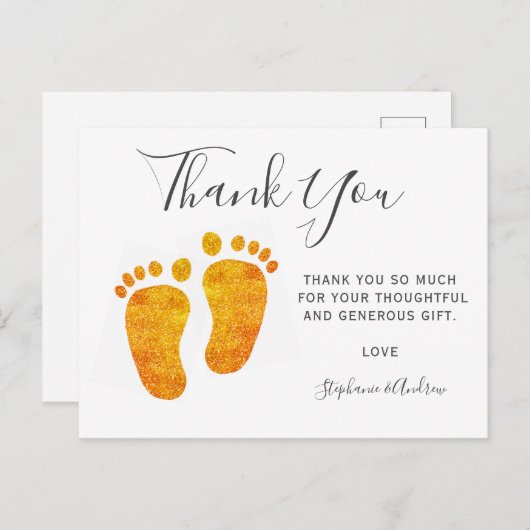 Baby Feet Gold Glitter Baby shower Hartelijk dank Uitnodiging Briefkaart (Voorkant / Achterkant)