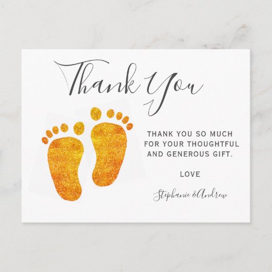 Baby Feet Gold Glitter Baby shower Hartelijk dank Uitnodiging Briefkaart (Voorkant)