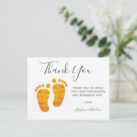 Baby Feet Gold Glitter Baby shower Hartelijk dank Uitnodiging Briefkaart (Staand voorkant)