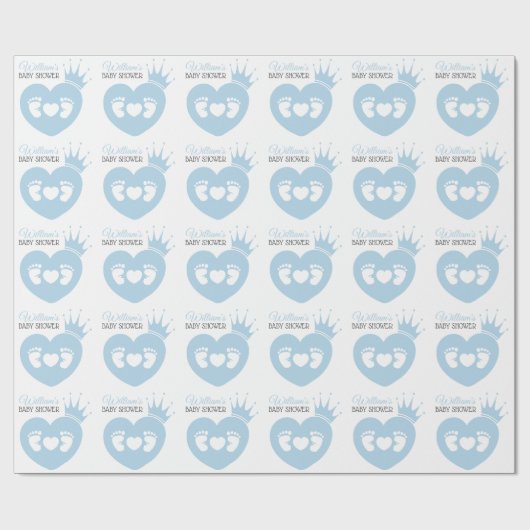 Baby Feet Heart Baby Prince Shower Blue White Cadeaupapier (Vlak)