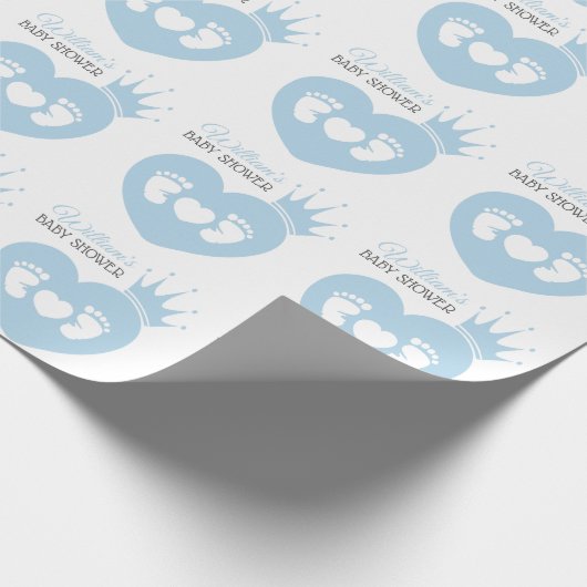 Baby Feet Heart Baby Prince Shower Blue White Cadeaupapier (Hoek)