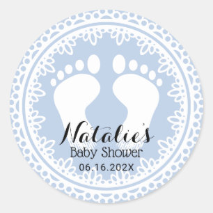 Baby Feet  Lace Blue Baby shower Favor Ronde Sticker