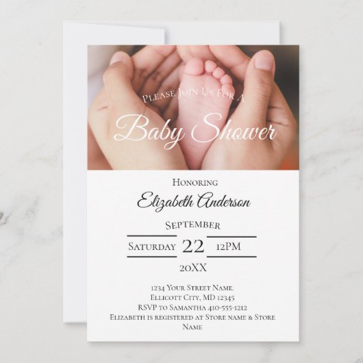 Baby Feet Photo Black White Boy Girl Baby shower Kaart (Voorkant)