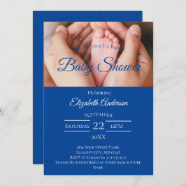 Baby Feet Photo Blue White Boy Baby shower Kaart