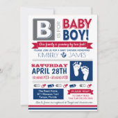 Baby Feet Poster Style Boy Shower Invitation 2 Kaart (Voorkant)