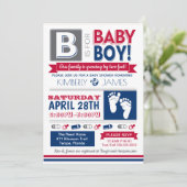 Baby Feet Poster Style Boy Shower Invitation 2 Kaart (Staand voorkant)