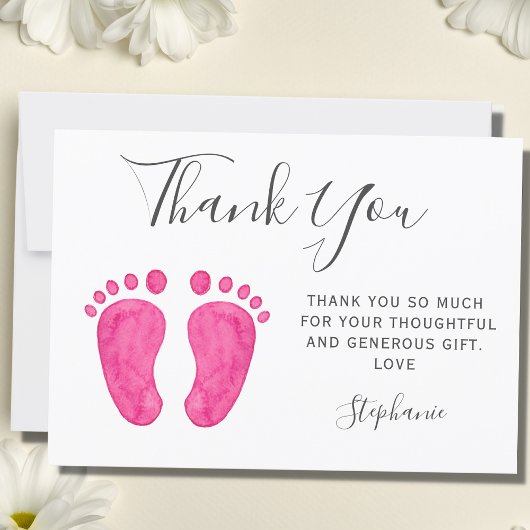 Baby Feet Roze Baby shower Bedankkaart