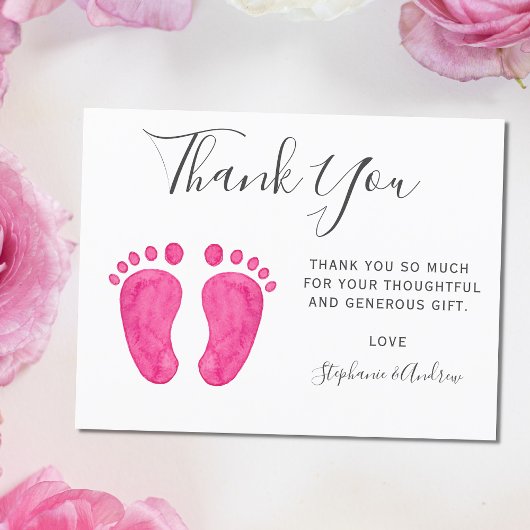 Baby Feet roze Baby shower Bedankt Briefkaart
