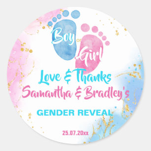 Baby feet roze blauw Geslacht onthullen dank u gun Ronde Sticker