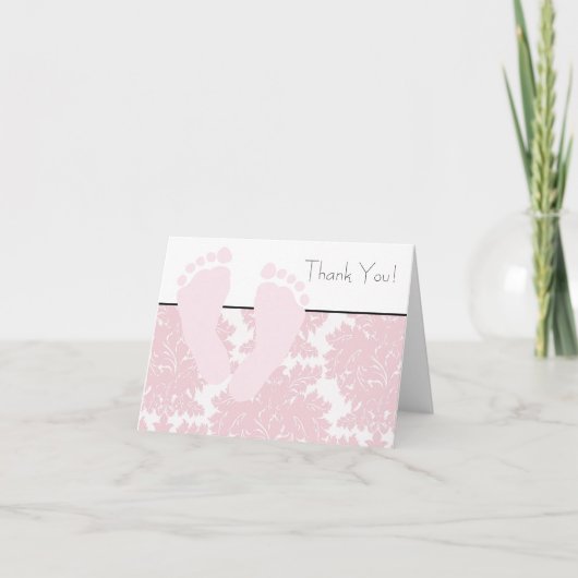 Baby Feet Roze Damask Baby shower Bedankt Kaarten (Voorkant)