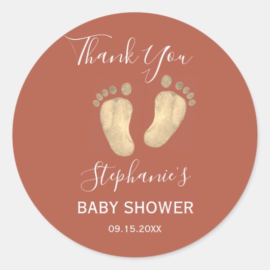Baby Feet Terracotta Baby shower Hartelijk dank Ronde Sticker (Voorkant)