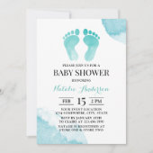 Baby Feet Waterverf Turquoise Baby shower Kaart (Voorkant)