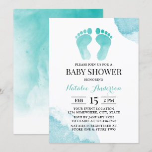 Baby Feet Waterverf Turquoise Baby shower Kaart