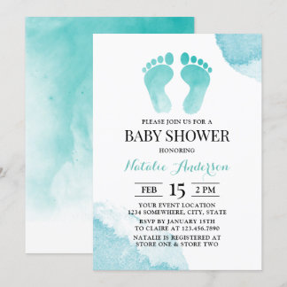 Baby Feet Waterverf Turquoise Baby shower Kaart
