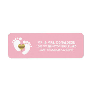 Baby Feet White Pink Girl Baby shower Adres: Etiket
